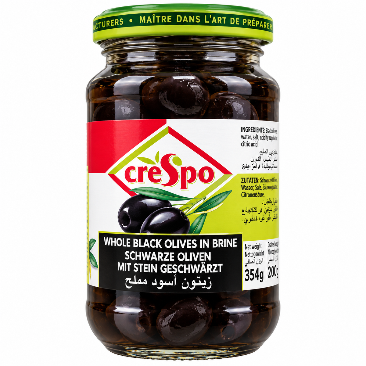 Olives Crespo 200G/354G Black Whole.
