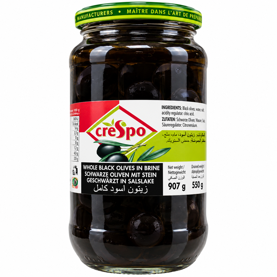 Olives Crespo 575G/907G Black Whole.