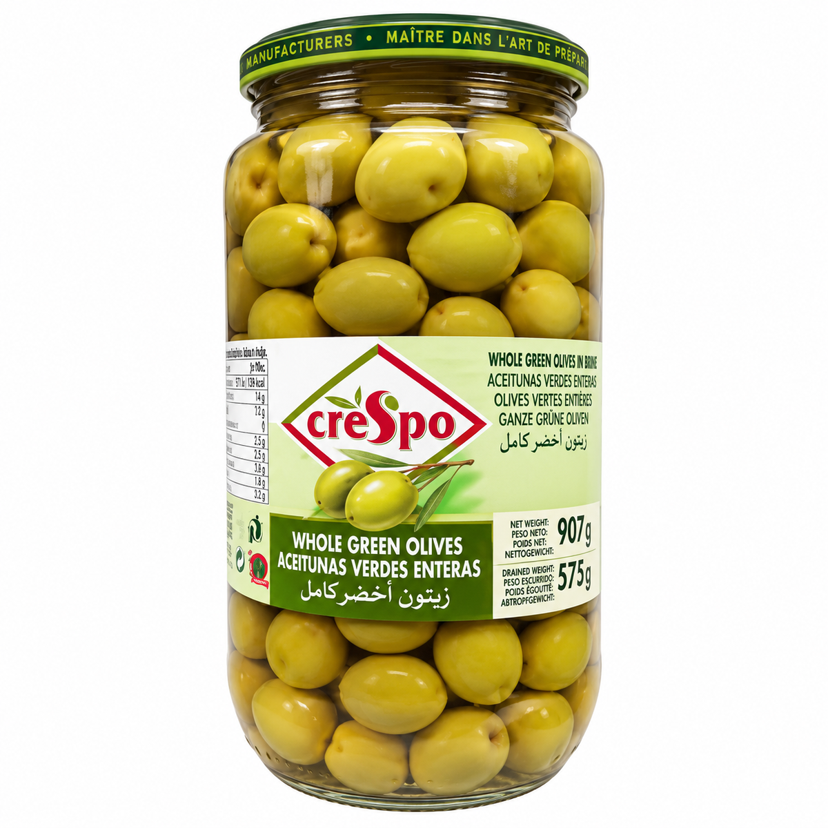 Olives Crespo 575G/907G Green Whole.