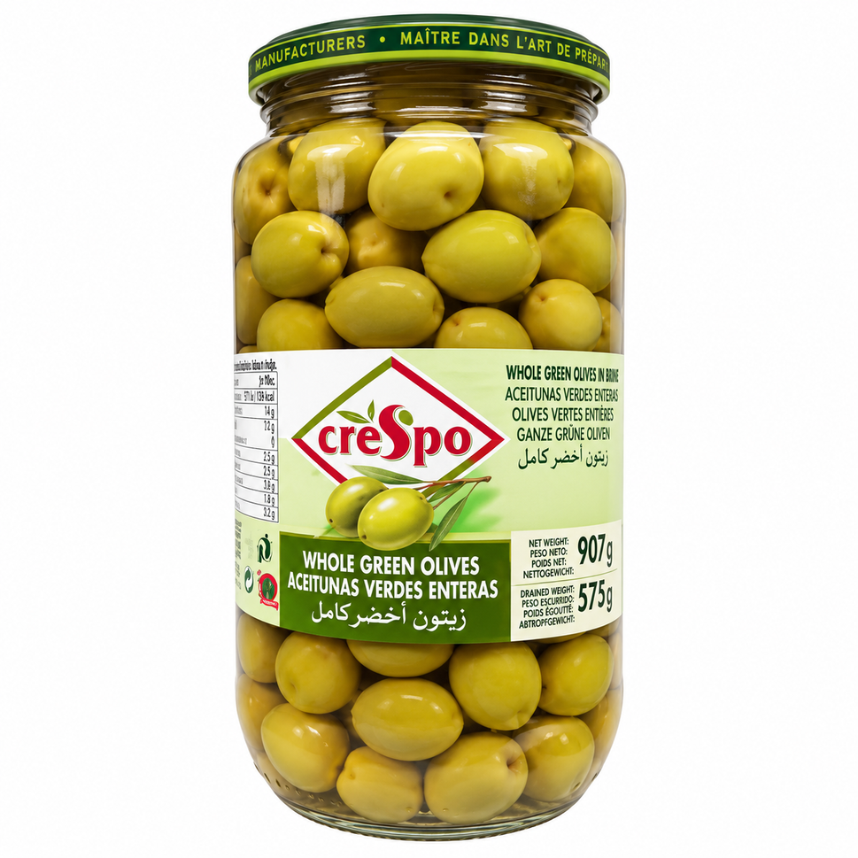 Olives Crespo 575G/907G Green Whole.
